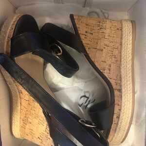 Fashion Nova Black and Tan Wedge Sandals